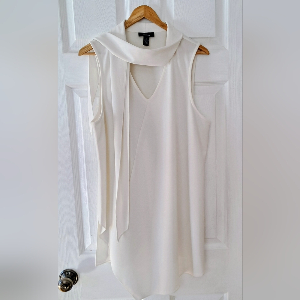 Women's Alfani Soft White Assymetrical Tunic Top w/Tie Option XL
